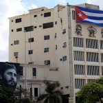 A picture of Cuban late former president Fidel Castro hangs on a building in Havana, Cuba