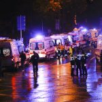 Police and ambulances arrive at the site of an explosion in central Istanbul