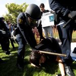 Demonstrators for and against U.S. President Donald Trump rally in Berkeley, California