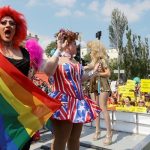 Participants take part in the equality march in Kiev