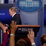 FILE PHOTO – Spicer concludes his daily briefing at the White House in Washington