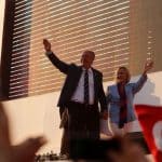 Muharrem Ince, presidential candidate of the main opposition Republican People's Party (CHP), is accompanied by his wife Ulku Ince as he greets his supporters during an election rally in Izmir