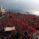 Supporters of Muharrem Ince, presidential candidate of the main opposition Republican People's Party (CHP), wave flags during an election rally in Izmir