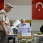 A man casts his ballot for Turkey's presidential and parliamentary elections at a polling station in Ankara