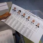 Ballots for Turkey's presidential and parliamentary elections are pictured at a polling station in Istanbul