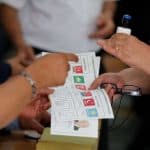 Ballots for Turkey's presidential and parliamentary elections are pictured at a polling station in Yalova