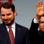 Turkey's Deputy Prime Minister Canikli, Energy Minister Albayrak and Family and Social Affairs Minister Kaya greet the crowd during a rally for the upcoming referendum in Istanbul