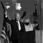 Nov 3, 2020; Wilmington, Delaware, USA; Democratic Party candidate Joe Biden and his wife Jill Biden speak to supporters on