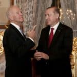 FILE PHOTO: Turkish President Tayyip Erdogan and U.S. Vice President chat after their meeting in Istanbul, Turkey