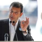 Istanbul Mayor Ekrem Imamoglu speaks during a gathering to give a start to the cleaning of the sea covered with a plague of sea snot in Istanbul