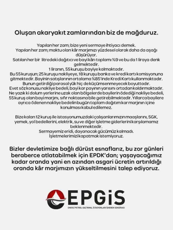 EPGİS: Asgari ücret zammı oranında kar marjımızın yükselmesini talep ediyoruz