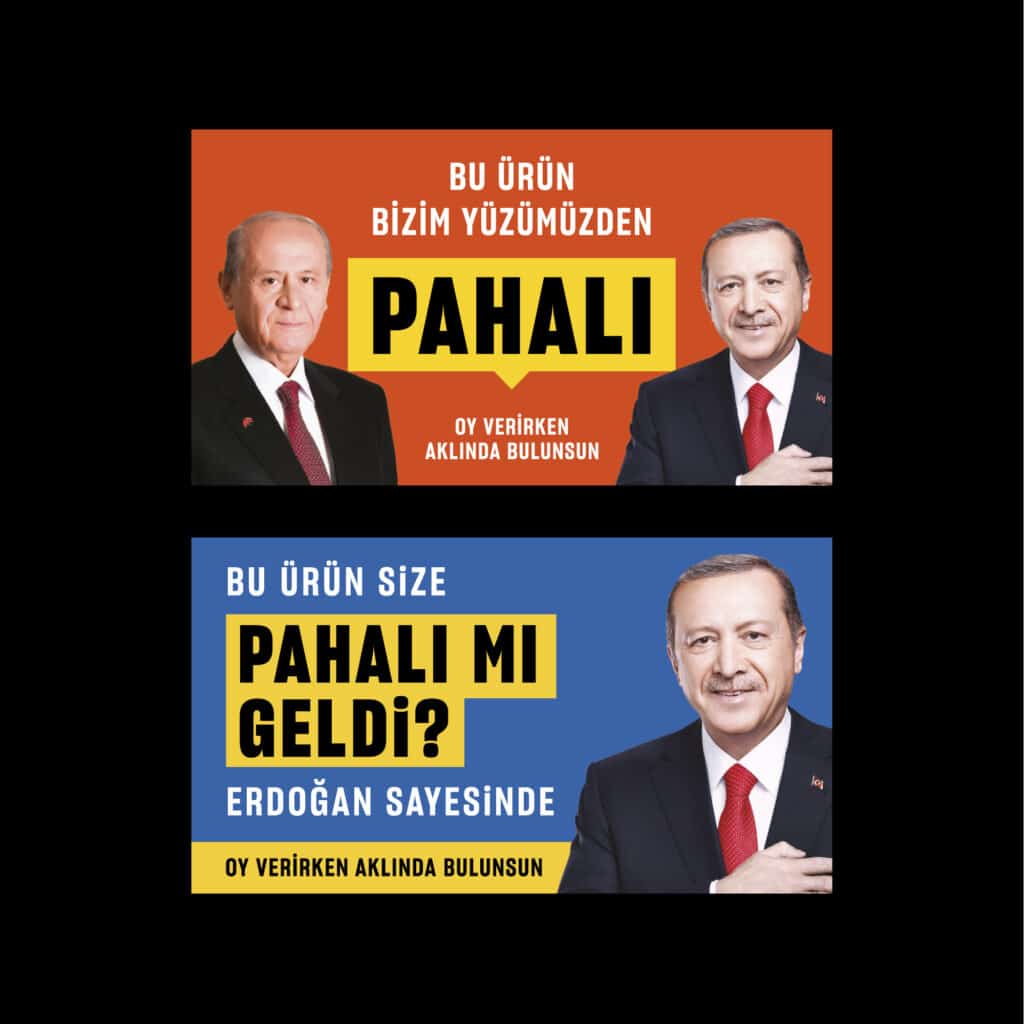 Mahir Akkoyun'un tasarladığı 'Erdoğan sayesinde' afişlerinden. (Twitter)