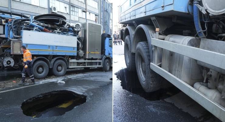 Güngören'de yol çöktü