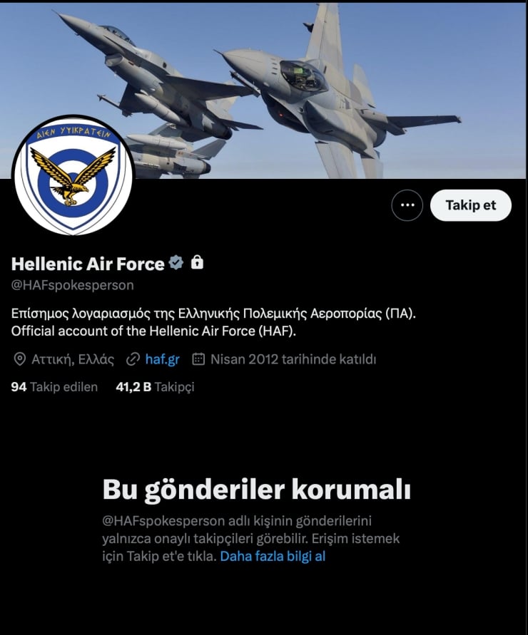 Yunanistan Hava Kuvvetleri 'günün fotoğrafı' paylaşımını sildi ...