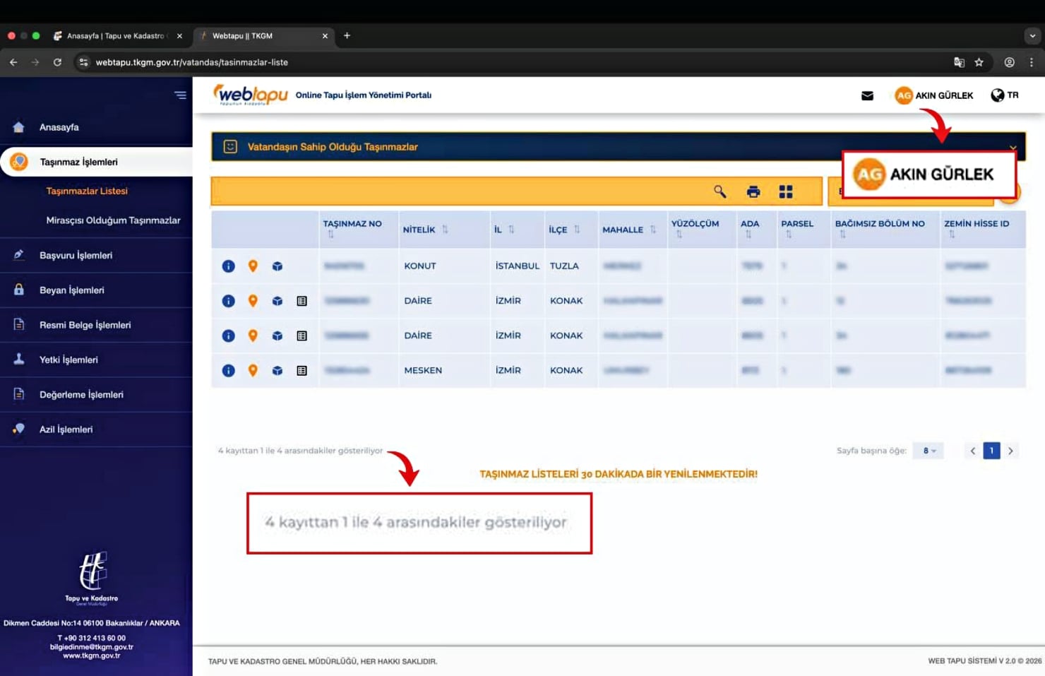 Akın Gürlek tapu kayıtlarını paylaştı