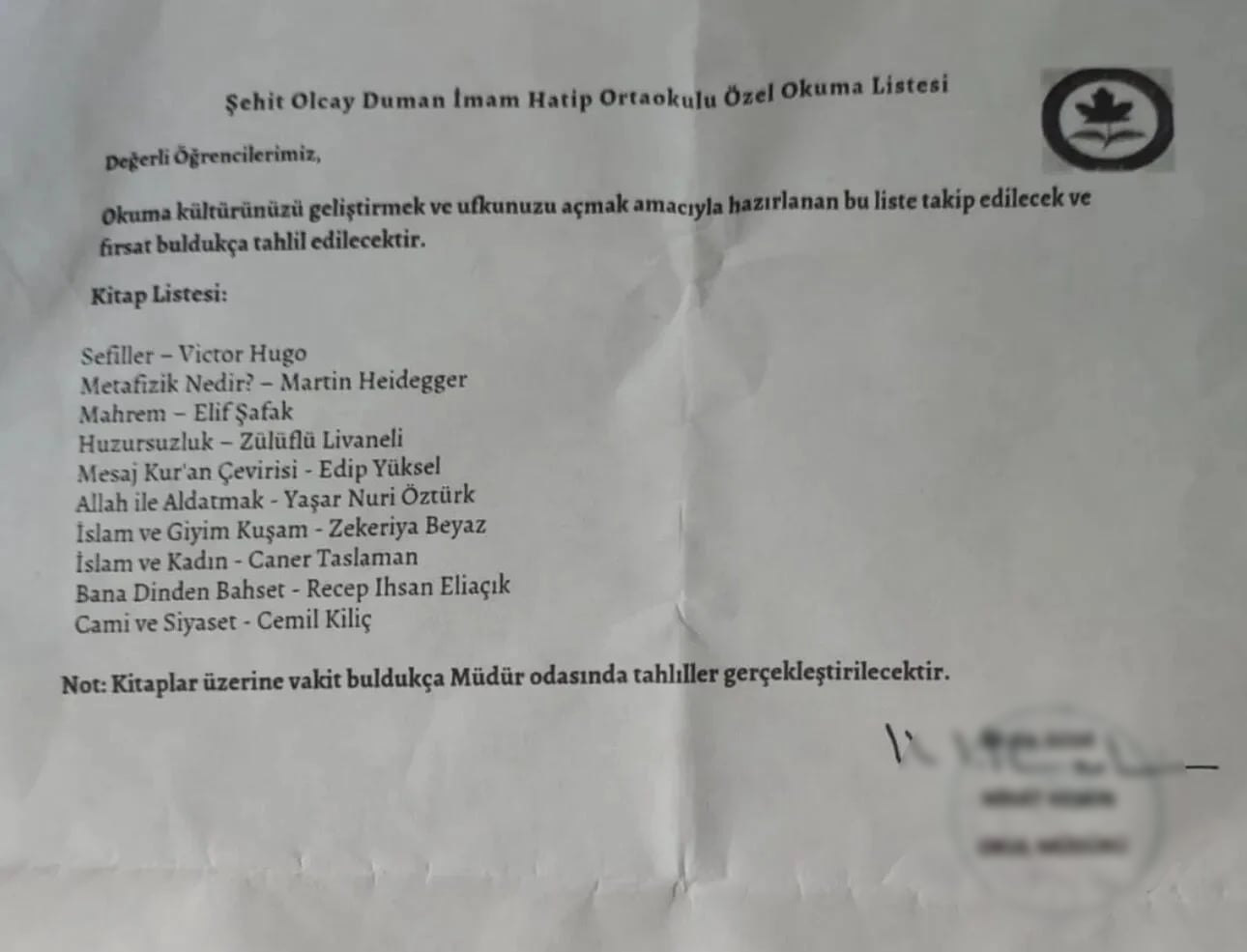 'Ortaokulun okuma listesi'ne soruşturma: Müdür açığa alındı