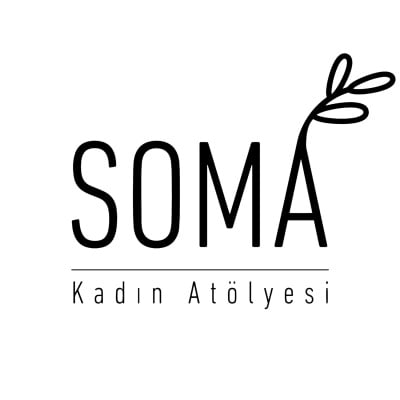 Logo for SOMA Kadın Atölyesi, with 'SOMA' in large letters and a decorative leaf extending from the 'A', plus a line and 'Kadın Atölyesi' beneath.