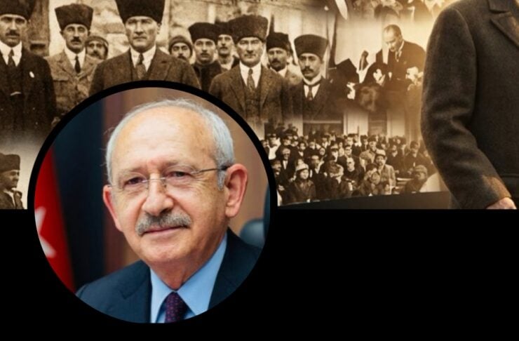 Twitter header featuring Turkish politician Kemal Kılıçdaroğlu with a circular profile photo over a vintage black-and-white crowd background.