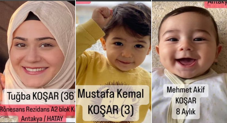 Collage of three portraits: adult woman in a hijab, a young child in a yellow shirt raising a fist, and a smiling baby with a caption overlay.