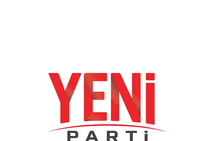 Yeni Parti logo: red stylized 'YENİ' with a curved red arc beneath and gray 'PARTİ' text beneath it.
