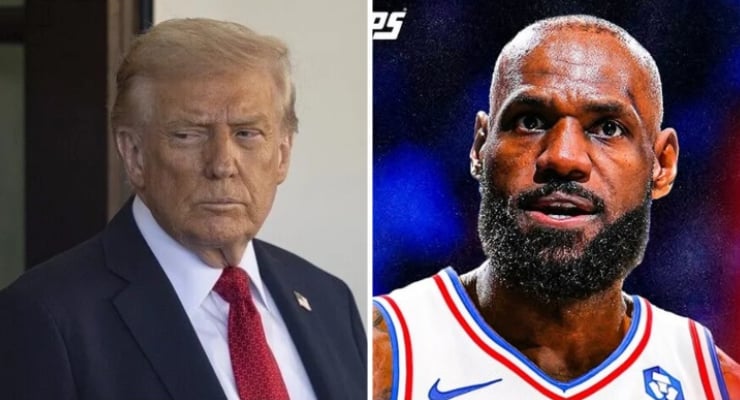 Side-by-side photo of former President Donald Trump on the left and basketball star LeBron James on the right, illustrating a comparison between two public figures.