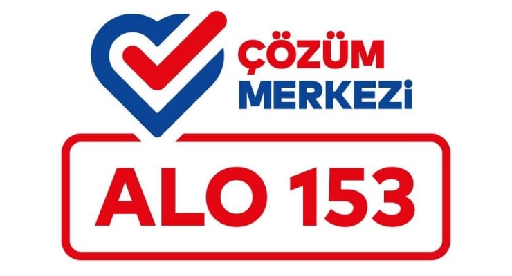 Çözüm Merkezi logo with a blue heart-shaped checkmark and red 'ALO 153' inside a rounded red rectangle