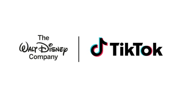 Disney and TikTok logos displayed side by side with a vertical divider between them.