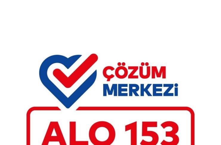 Logo with a blue heart and red check, text ÇÖZÜM MERKEZİ, and a red-outlined plate reading ALO 153.